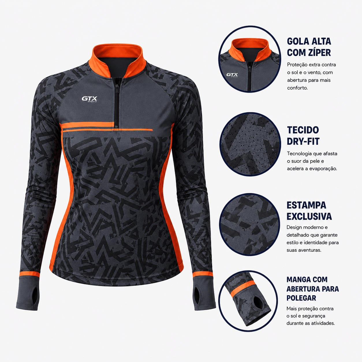 Camisa de Pesca Feminina Urban Strike com Zíper e Proteção UV50+ - Use GTX