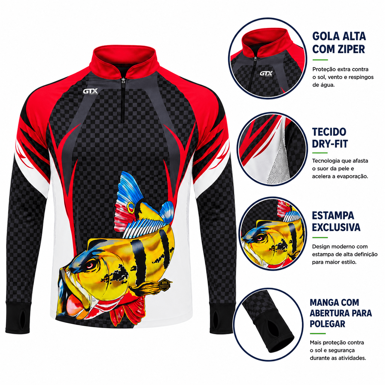 Camisa de Pesca Fire Tucunaré com Zíper e Proteção UV50+ - GTX Print
