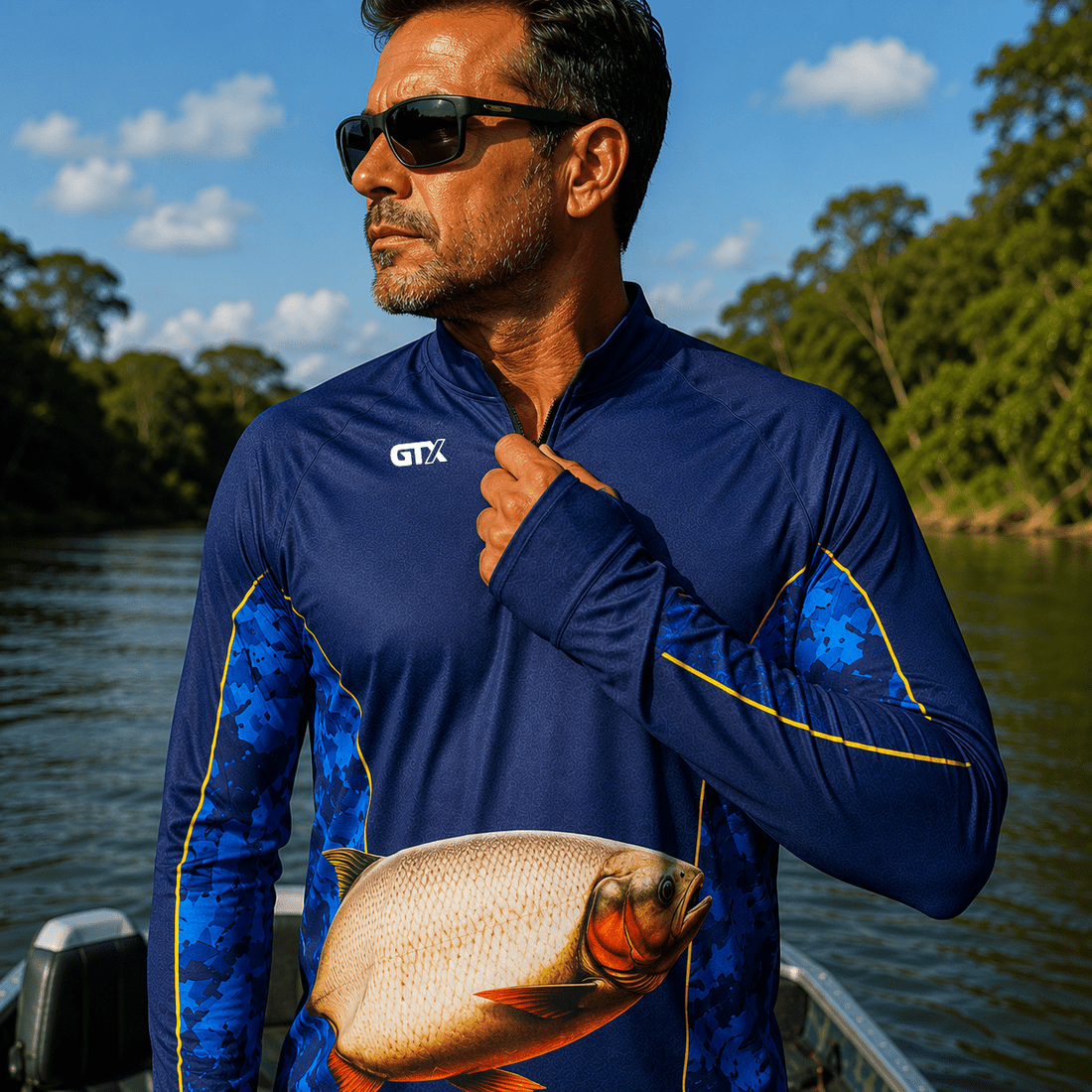 Camisa de Pesca Golden River com Zíper e Proteção UV50+ - Use GTX