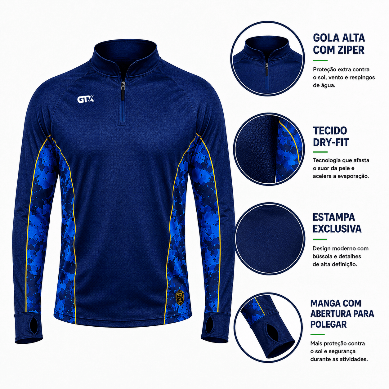 Camisa de Pesca Golden River com Zíper e Proteção UV50+ - Use GTX