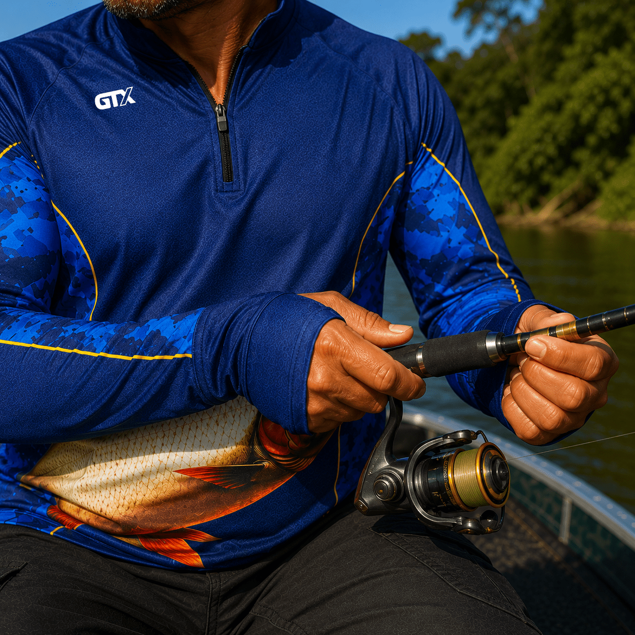 Camisa de Pesca Golden River com Zíper e Proteção UV50+ - Use GTX