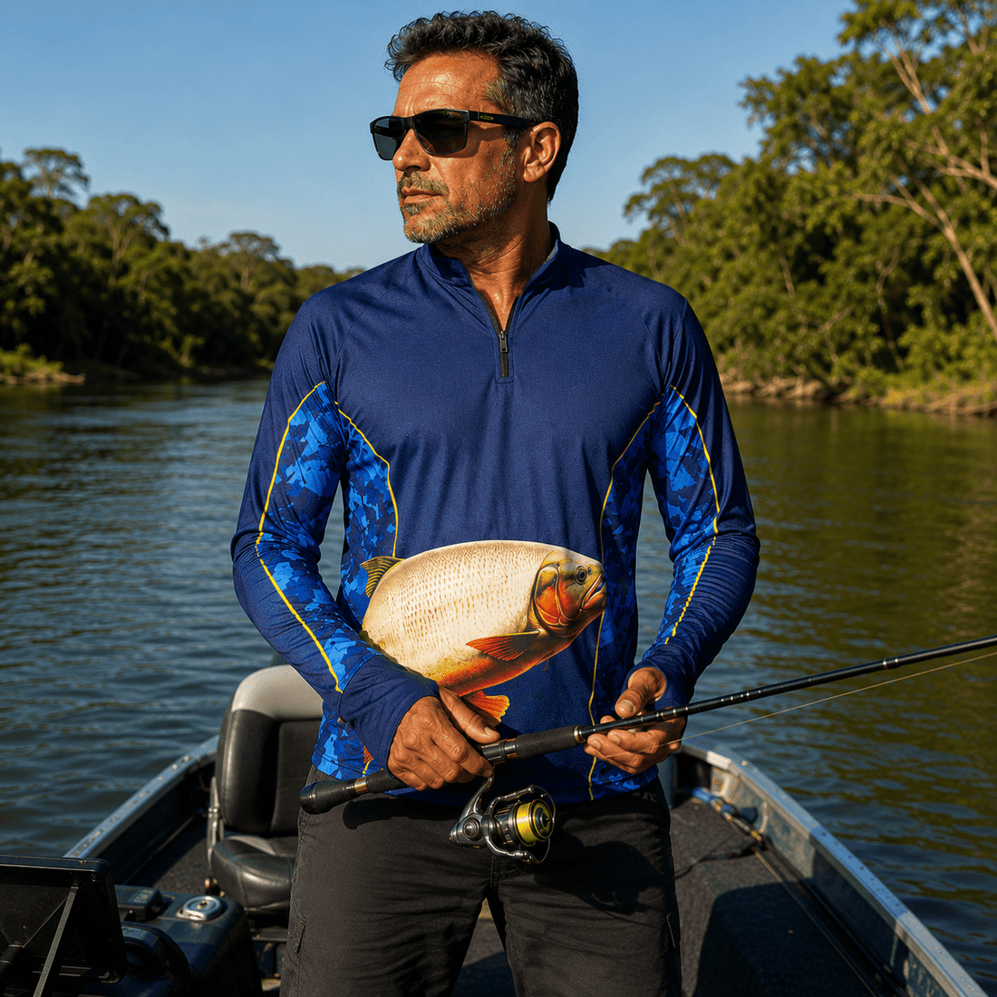 Camisa de Pesca Golden River com Zíper e Proteção UV50+ - Use GTX