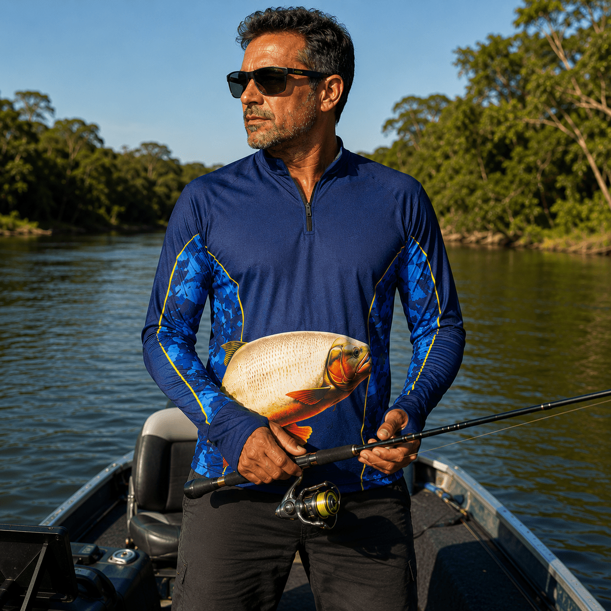 Camisa de Pesca Golden River com Zíper e Proteção UV50+ - Use GTX