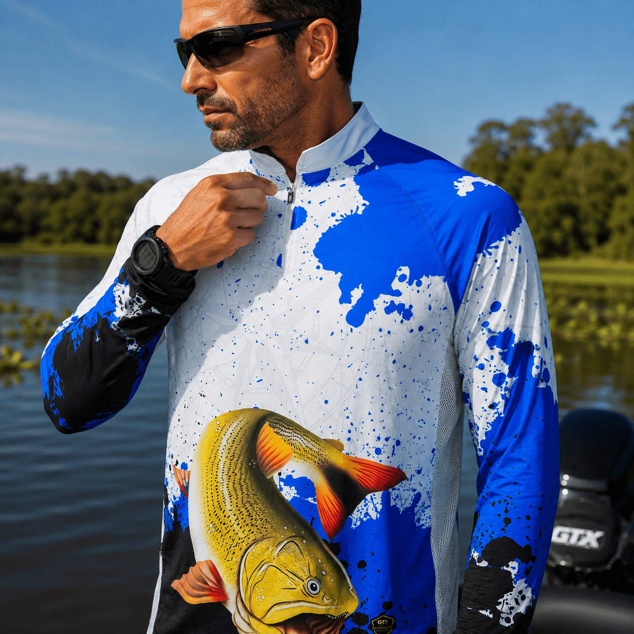 Camisa de Pesca Golden Strike com Zíper e Proteção UV50+ - GTX Print