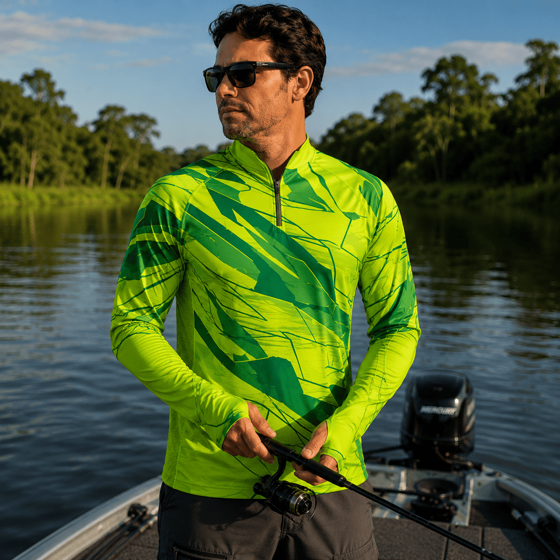 Camisa de Pesca Lime Storm com Zíper e Proteção UV50+ - Use GTX