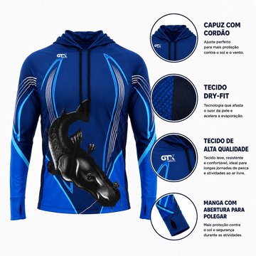 Camisa de Pesca Masculina com Capuz Azul Abissal e Proteção UV50+ - GTX Print
