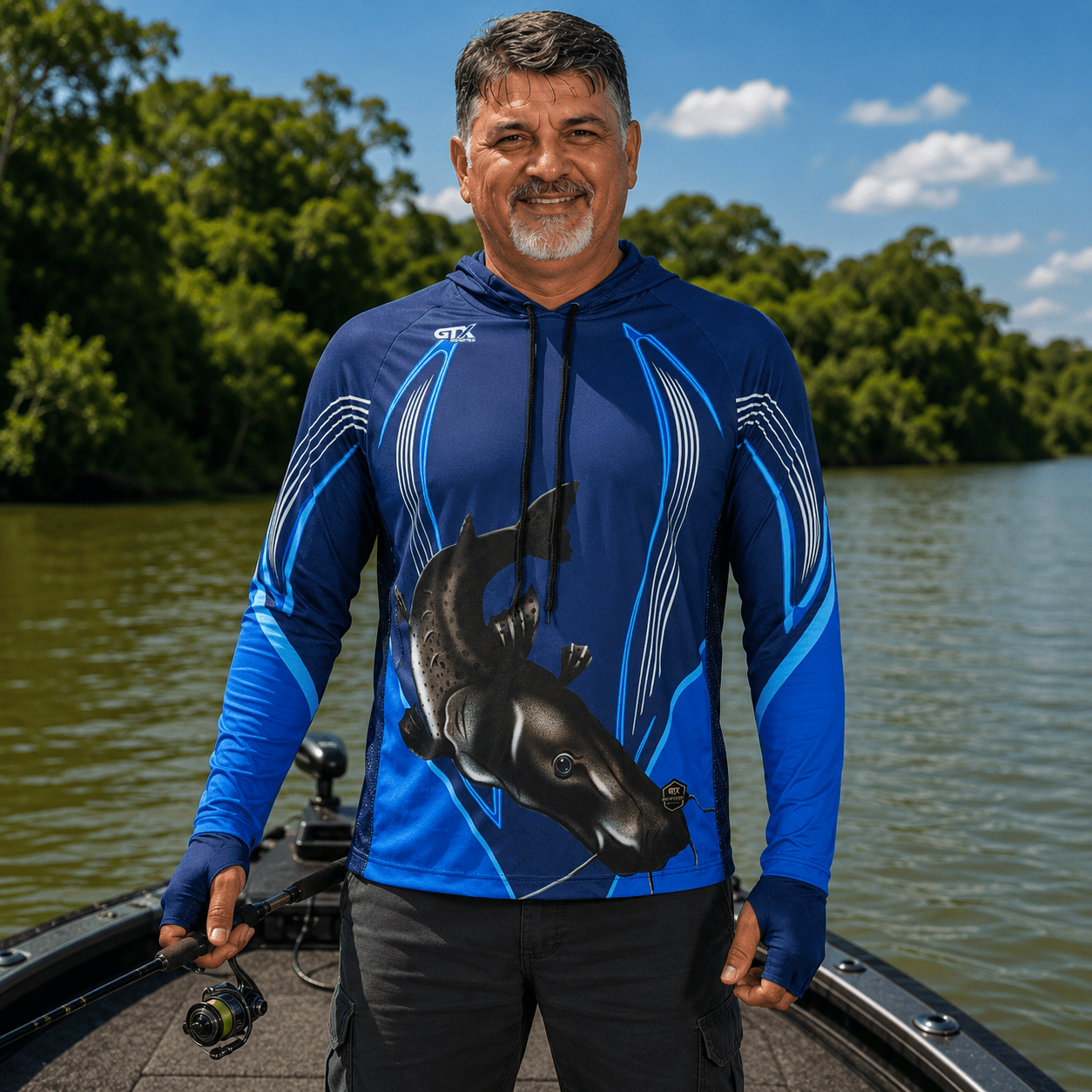 Camisa de Pesca Masculina com Capuz Azul Abissal e Proteção UV50+ - GTX Print