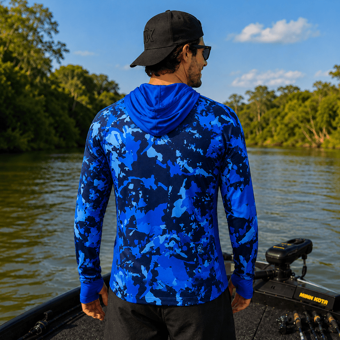 Camisa de Pesca Masculina com Capuz Azul de Aço e Proteção UV50+ - GTX Print