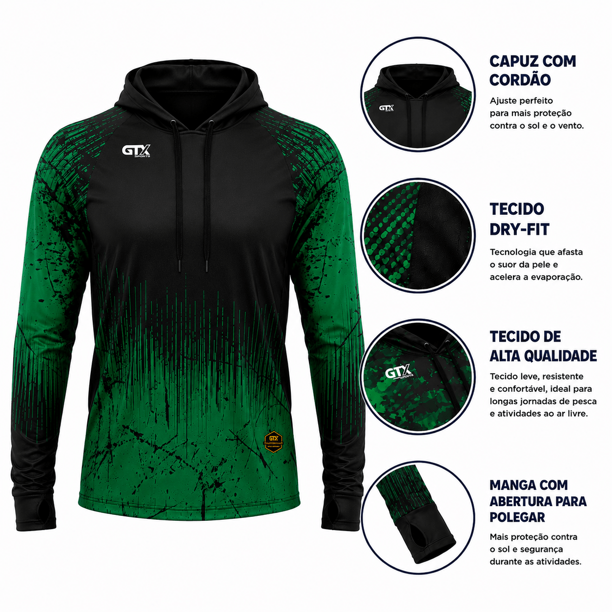 Camisa de Pesca Masculina com Capuz Brasil Selvagem e Proteção UV50+ - GTX Print