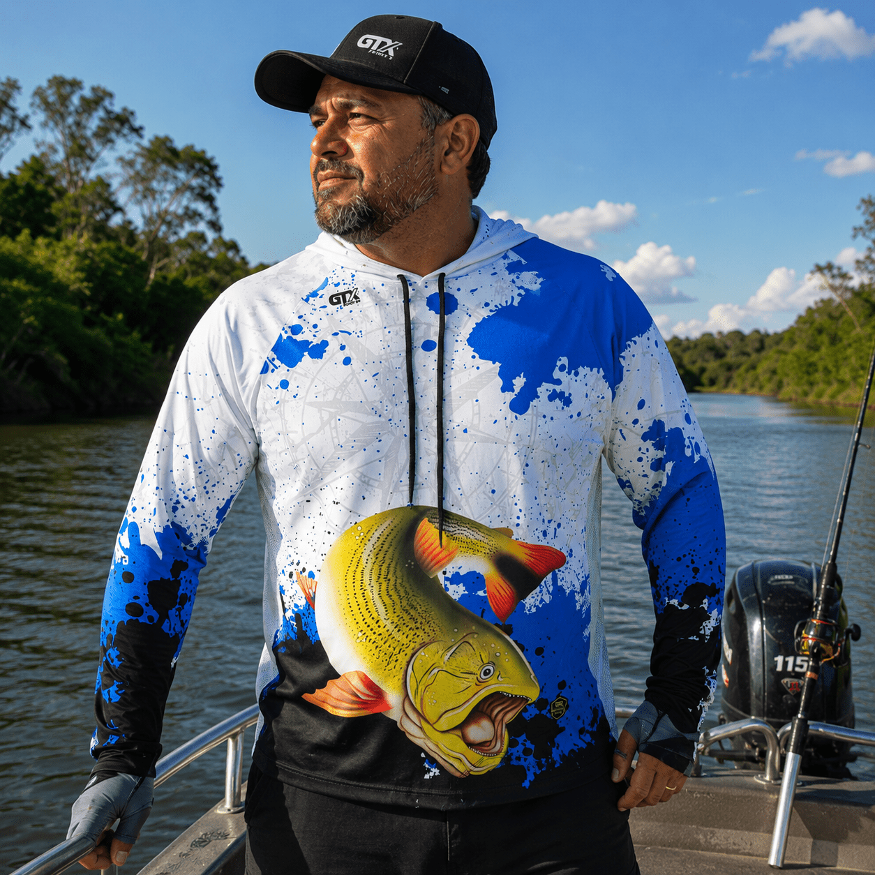 Camisa de Pesca Masculina com Capuz Dourado do Rio e Proteção UV50+ - GTX Print