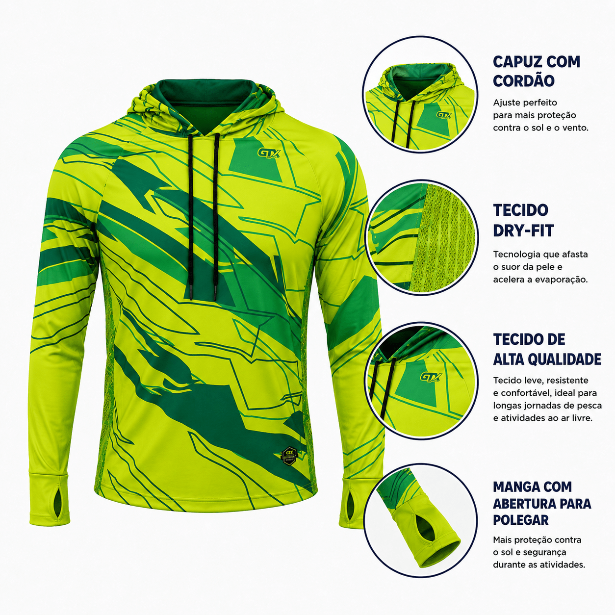 Camisa de Pesca Masculina com Capuz Limão do Pantanal e Proteção UV50+ - GTX Print