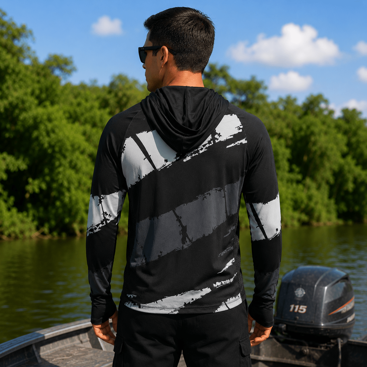Camisa de Pesca Masculina com Capuz Maré Negra e Proteção UV50+ - GTX Print