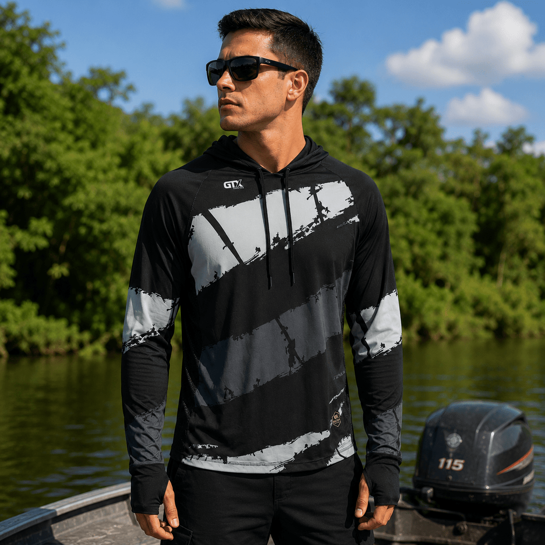 Camisa de Pesca Masculina com Capuz Maré Negra e Proteção UV50+ - GTX Print