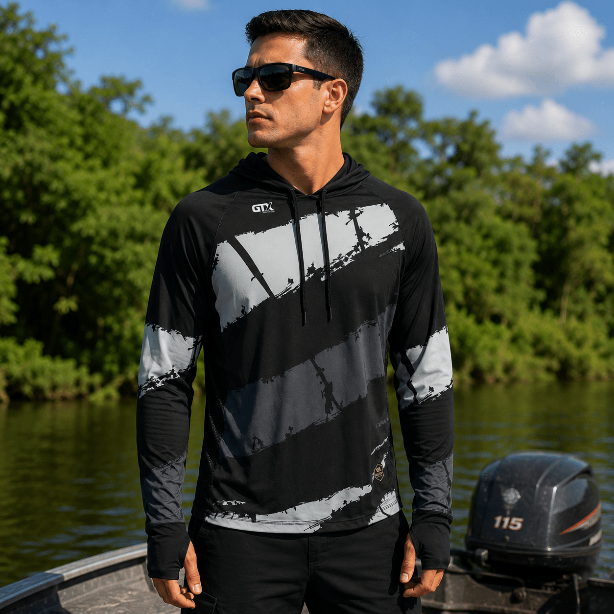 Camisa de Pesca Masculina com Capuz Maré Negra e Proteção UV50+ - GTX Print