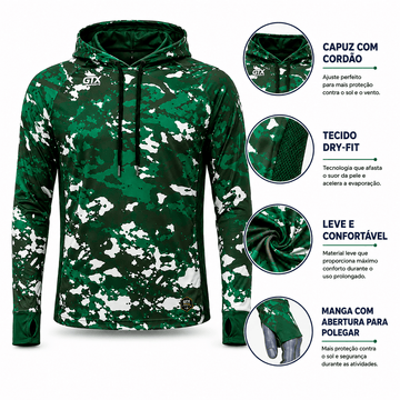 Camisa de Pesca Masculina com Capuz Mata Fechada e Proteção UV50+ - GTX Print