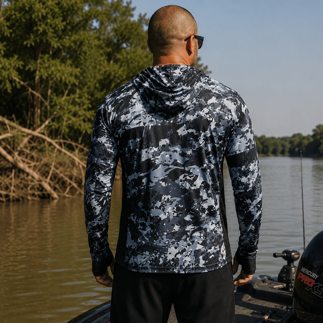 Camisa de Pesca Masculina com Capuz Neblina do Rio e Proteção UV50+ - GTX Print