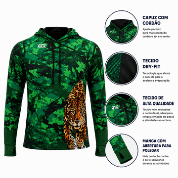 Camisa de Pesca Masculina com Capuz Onça Pantaneira e Proteção UV50+ - GTX Print