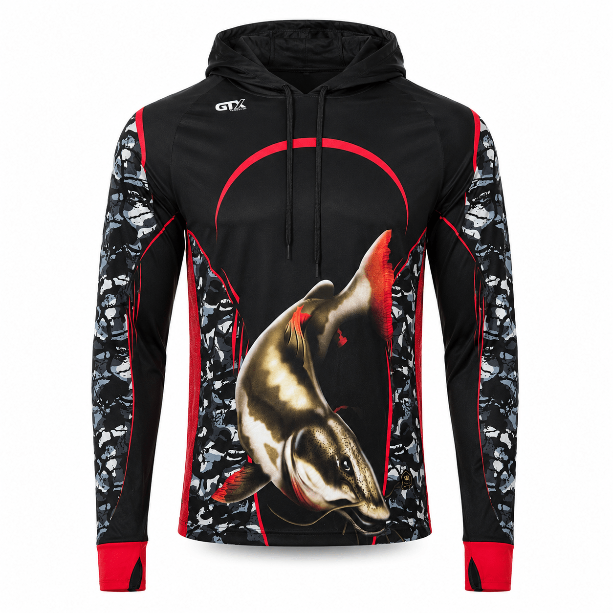 Camisa de Pesca Masculina com Capuz Piraíba Negra e Proteção UV50+ - GTX Print