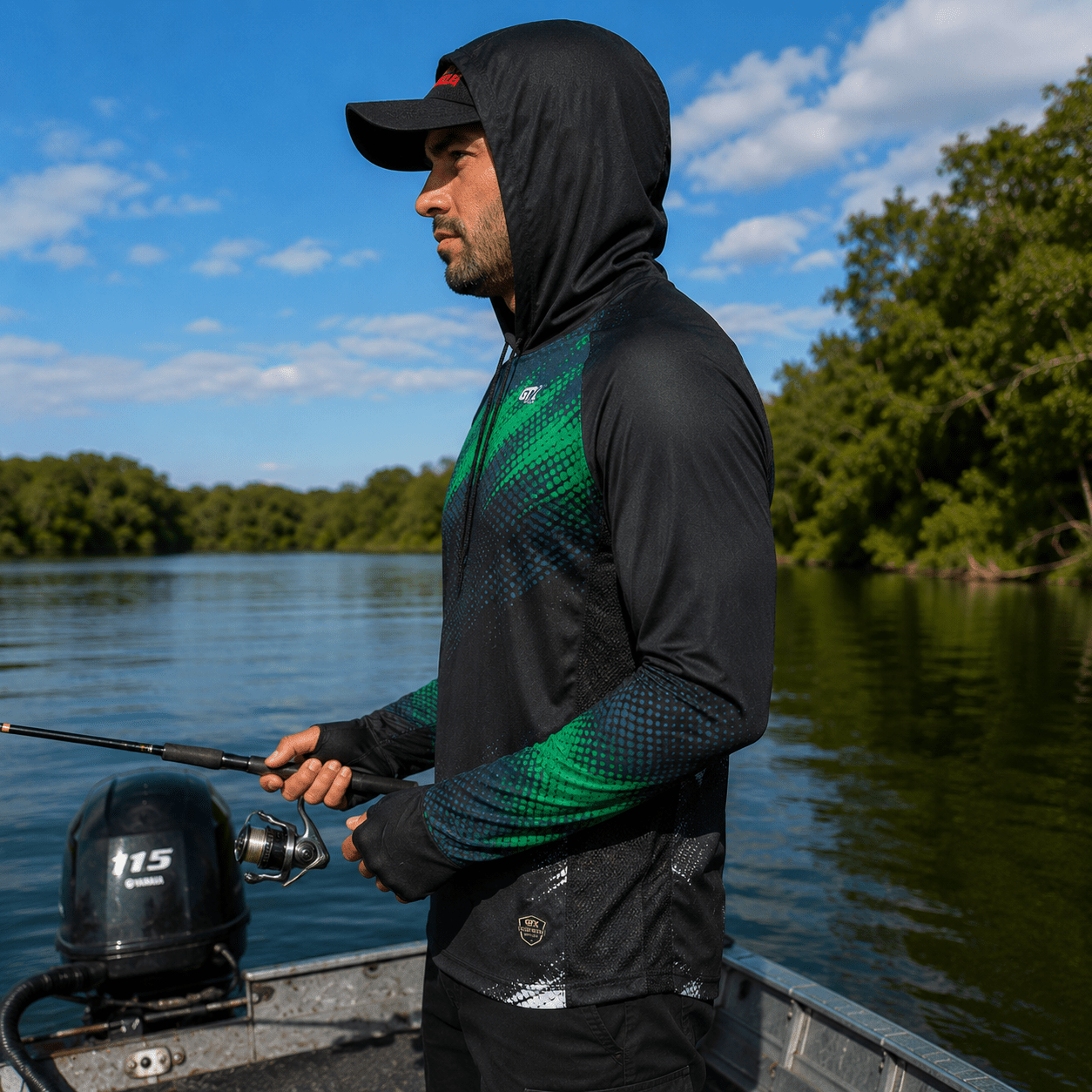 Camisa de Pesca Masculina com Capuz Rio Verde e Proteção UV50+ - GTX Print