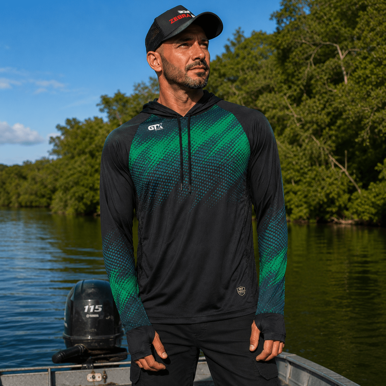 Camisa de Pesca Masculina com Capuz Rio Verde e Proteção UV50+ - GTX Print