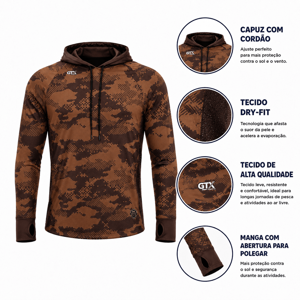 Camisa de Pesca Masculina com Capuz Terra Bruta e Proteção UV50+ - GTX Print