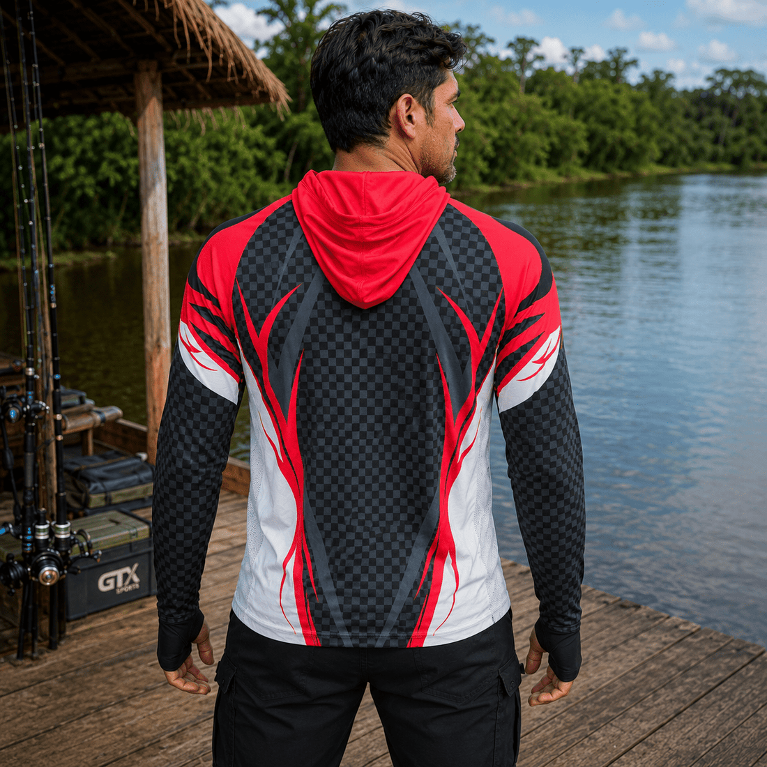 Camisa de Pesca Masculina com Capuz Tucunaré de Fogo e Proteção UV50+ - GTX Print