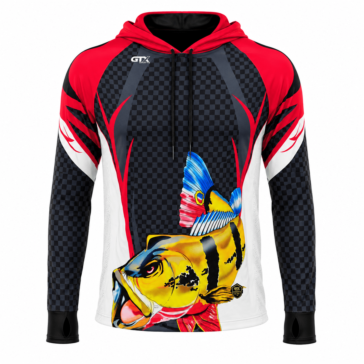 Camisa de Pesca Masculina com Capuz Tucunaré de Fogo e Proteção UV50+ - GTX Print