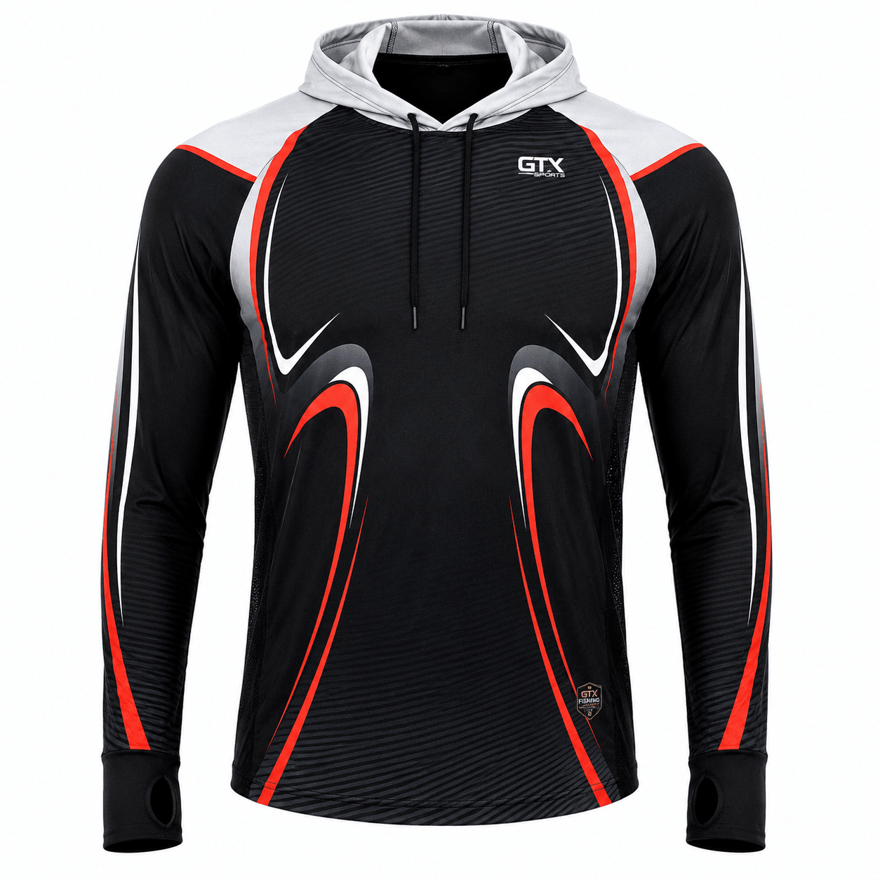 Camisa de Pesca Masculina com Capuz Velocidade Negra e Proteção UV50+ - GTX Print