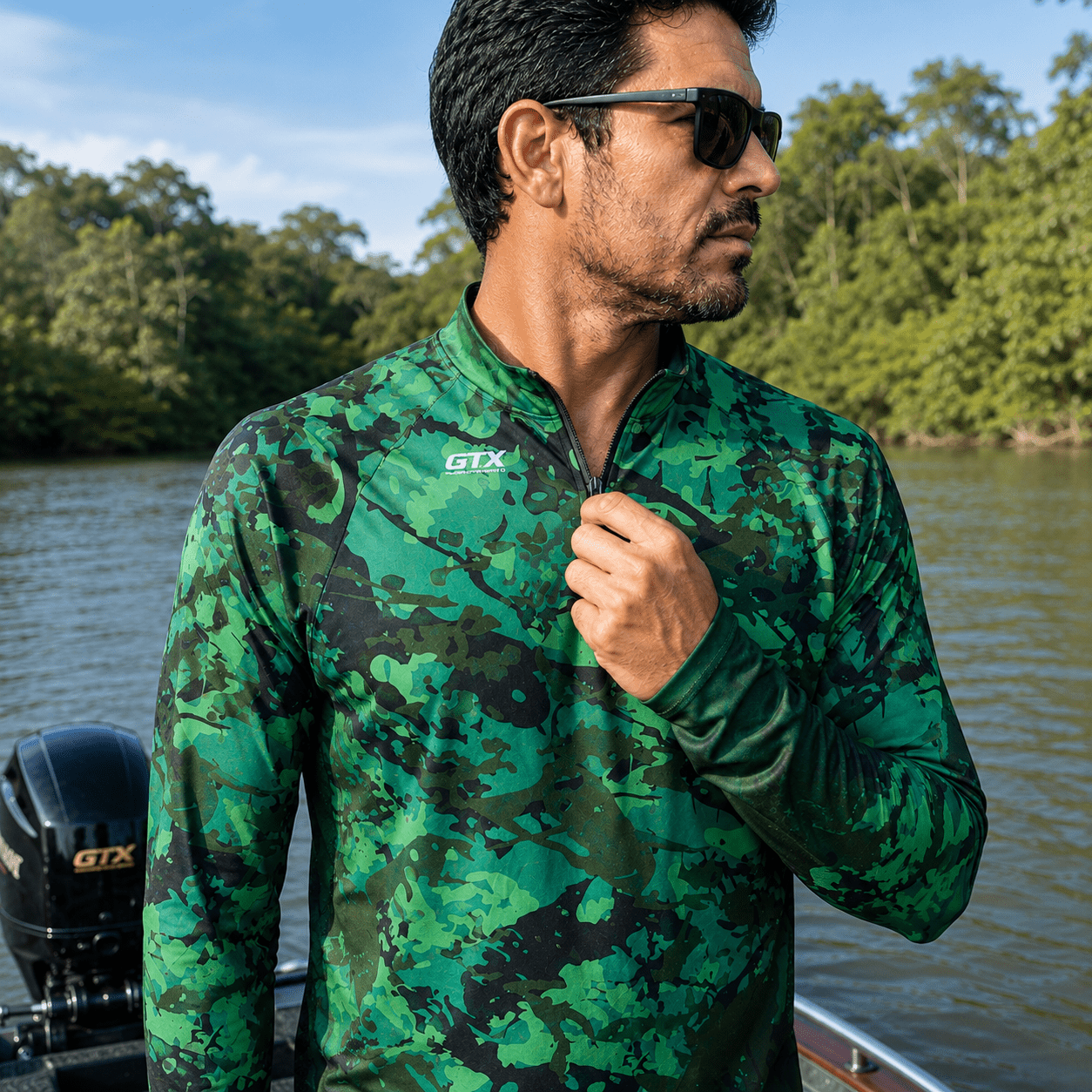 Camisa de Pesca Onça Pantaneira com Zíper e Proteção UV50+ - GTX Print
