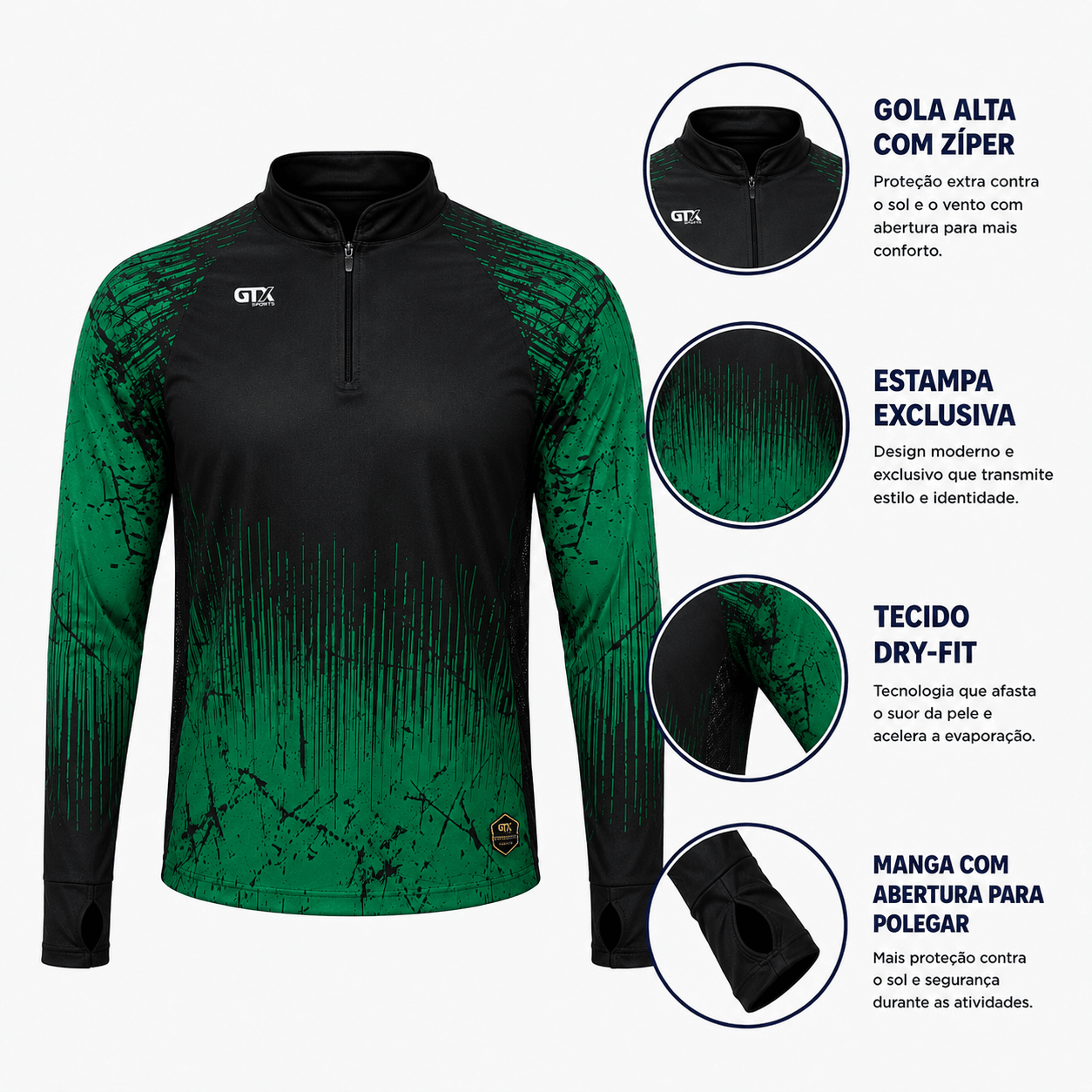 Camisa de Pesca Wild Brasil com Zíper e Proteção UV50+ - GTX Print