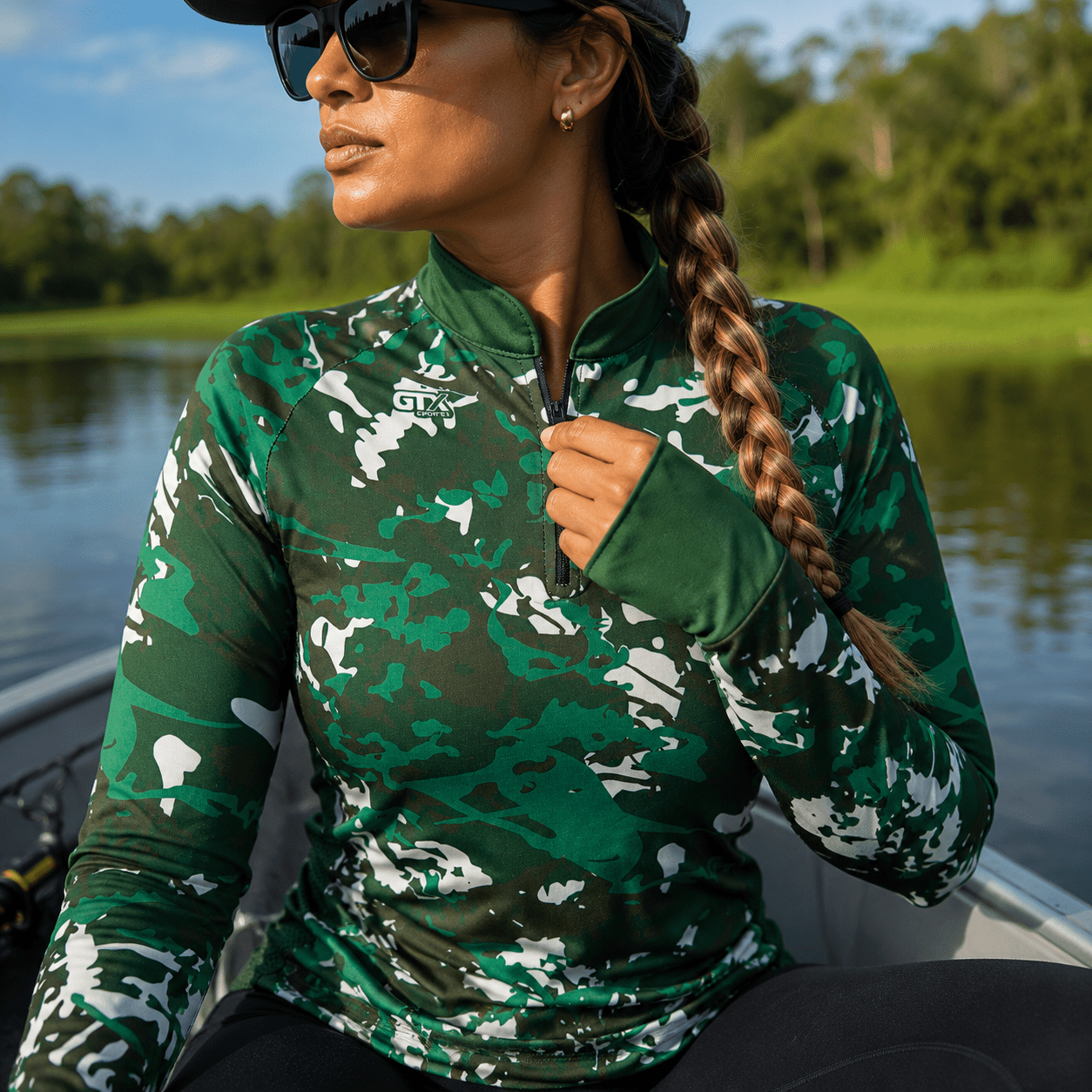 Camisa Feminina de Pesca Camuflada com Zíper e Proteção UV50+ - Use GTX