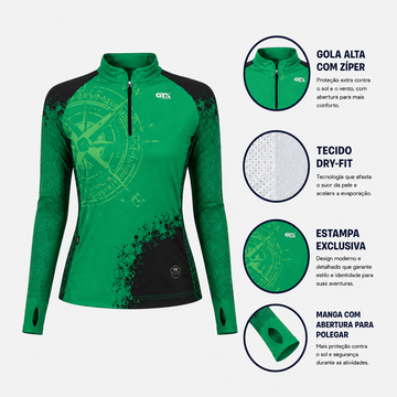 Camisa Feminina de Pesca Rosa dos Ventos com Zíper e Proteção UV50+ - Use GTX