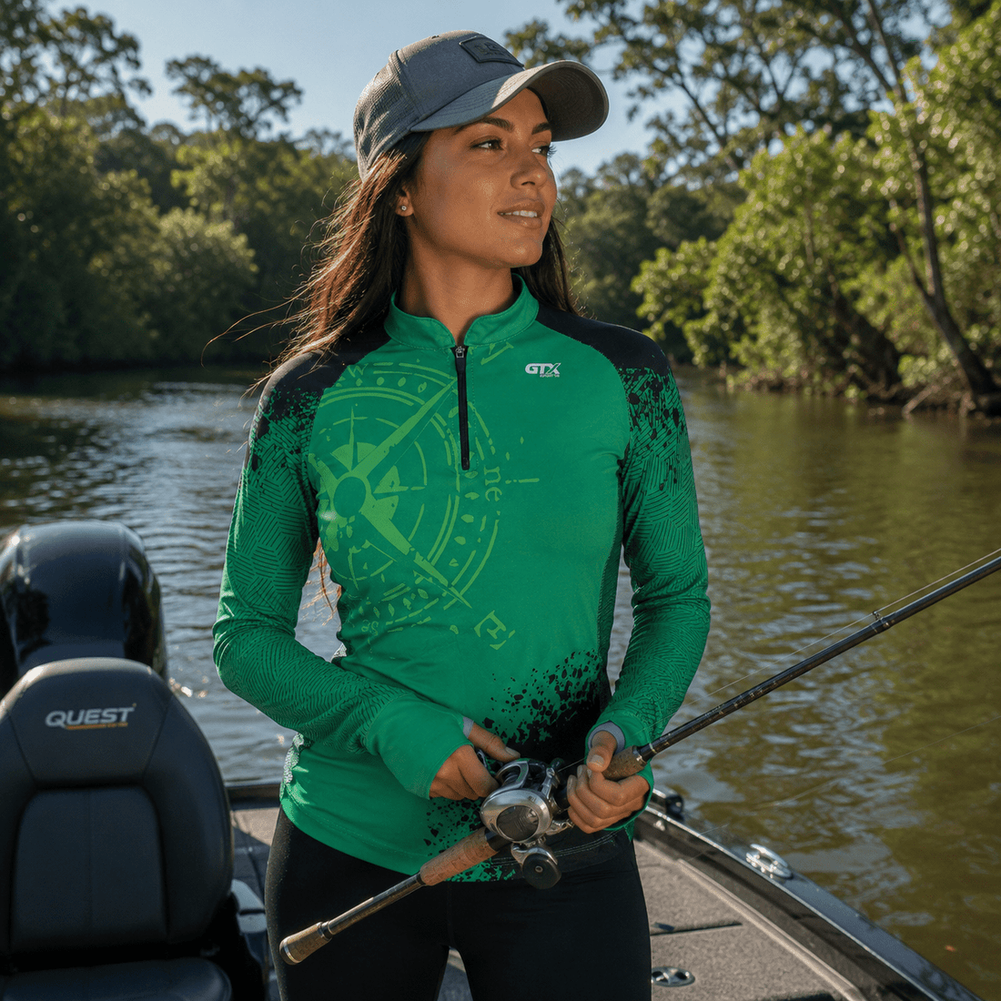 Camisa Feminina de Pesca Rosa dos Ventos com Zíper e Proteção UV50+ - Use GTX